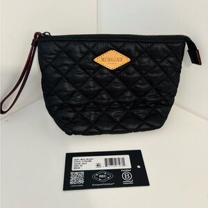 MZ Wallace Black Metro Wristlet with Leather Strap